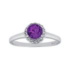 Faceted Genuine Amethyst & White Topaz Sterling Silver Ring