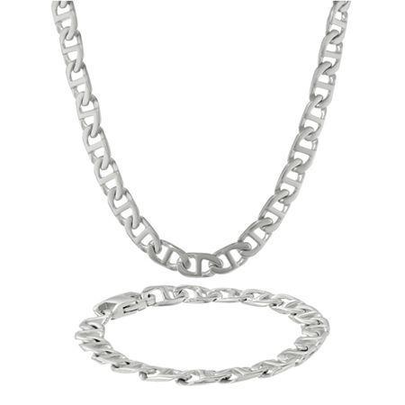 Mens Stainless Steel 10mm Marine Link Chain & Bracelet Boxed Set