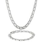 Mens Stainless Steel 10mm Marine Link Chain & Bracelet Boxed Set