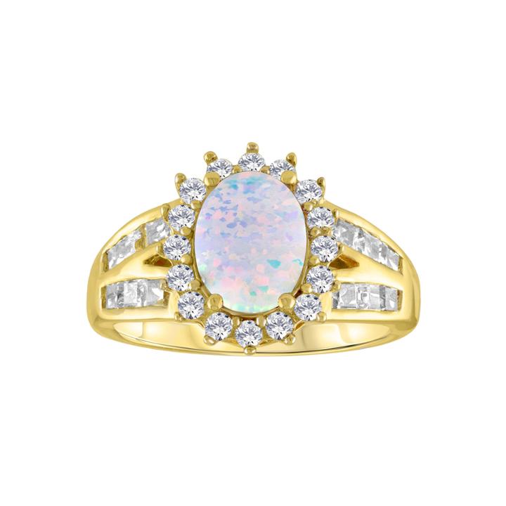 Womens Lab Created Multi Color Opal Gold Over Silver Cocktail Ring