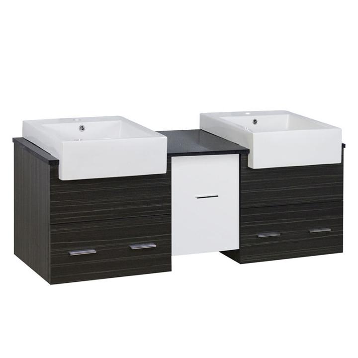 59.5-in. W Wall Mount White-dawn Grey Vanity Set For 1 Hole Drilling Black Galaxy Top