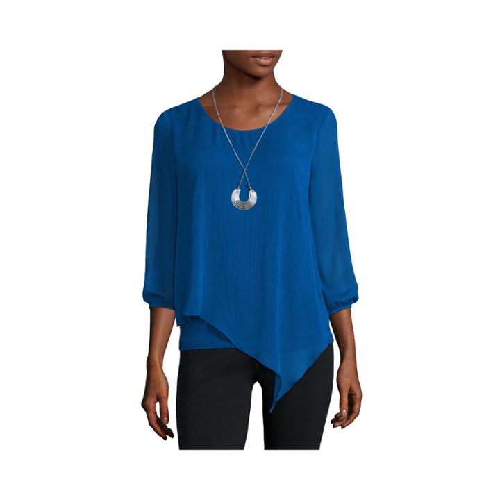 Alyx 3/4-sleeve Asymmetrical Woven Necklace Top