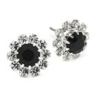 Vieste Jet Black & Clear Crystal Flower Earrings