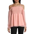 By & By Short Sleeve Turtleneck Chiffon Blouse-juniors