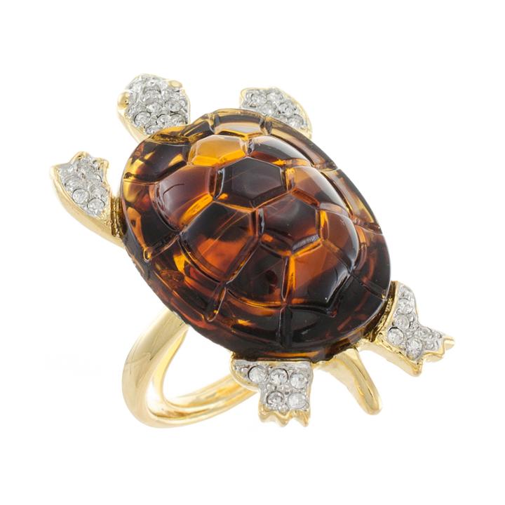 Kjl By Kenneth Jay Lane Faux Tortoiseshell & Crystal Turtle Ring