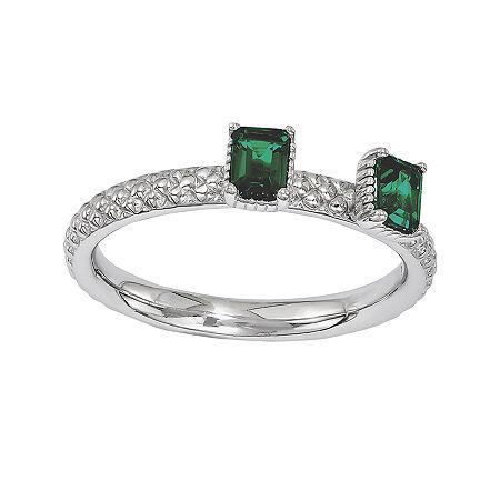 Personally Stackable Lab-created Emerald Textured 2-stone Ring