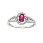Womens Diamond Accent Red Ruby Sterling Silver Halo Ring