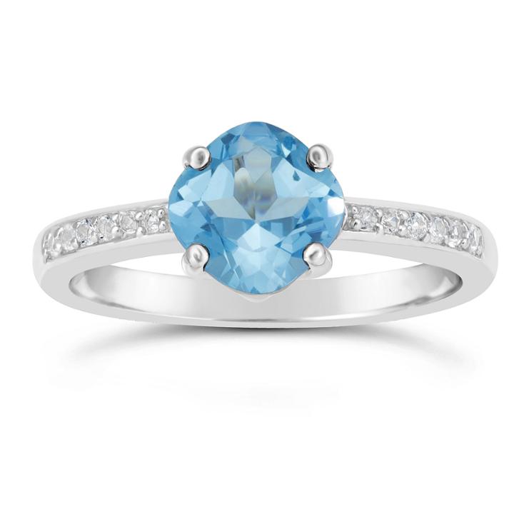Womens Blue Topaz Sterling Silver Halo Ring