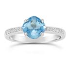 Womens Blue Topaz Sterling Silver Halo Ring