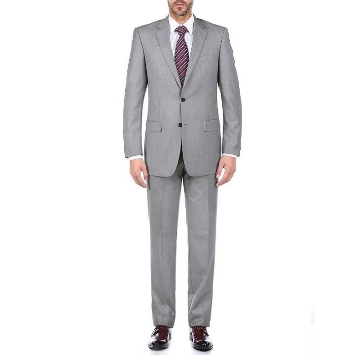 Verno Men's Grey Classic Fit 100% Wool 2-piece Suit
