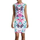 Bisou Bisou Cap-sleeve Print Laser Cut Sheath Dress