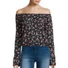 Arizona Long-sleeve Off-shoulder Floral Peasant Shirt - Juniors
