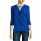 A.n.a Long Sleeve Y Neck Rayon Blouse-talls
