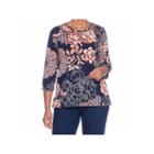 Alfred Dunner Gypsy Moon 3/4 Sleeve Crew Neck Floral T-shirt-womens