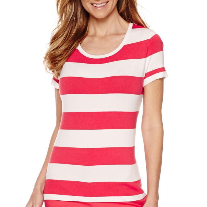 Liz Claiborne Short-sleeve Stripe Crewneck Sweater
