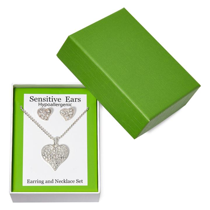Sensitive Ears Heart Earring And Necklace Set