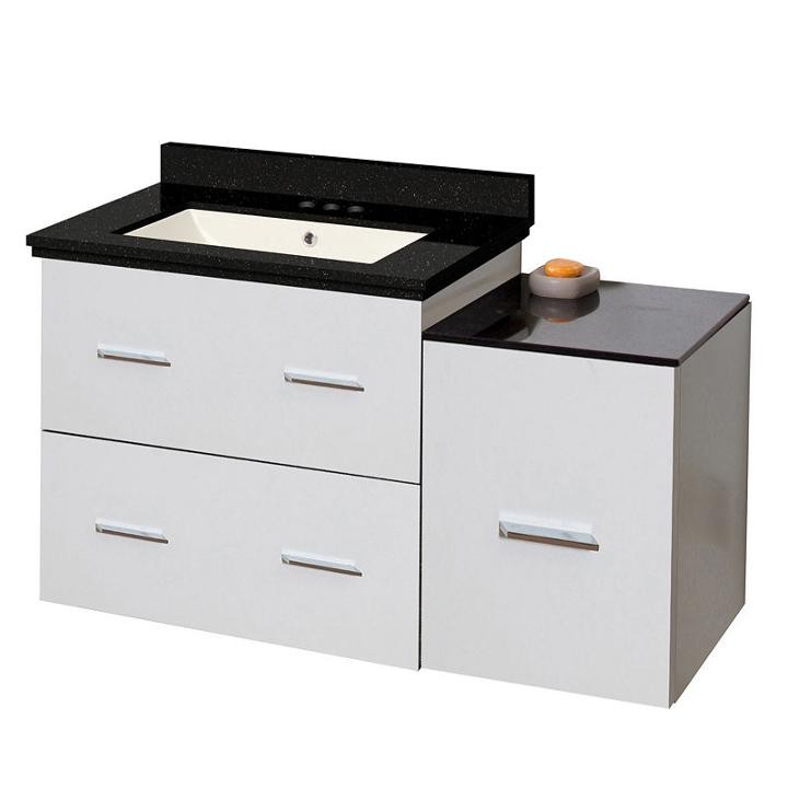 37.75-in. W Wall Mount White Vanity Set For 3h4-in. Drilling Black Galaxy Top Biscuit Um Sink