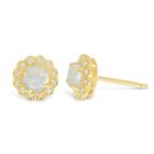 Diamond Accent Round White Opal Gold Over Silver Stud Earrings