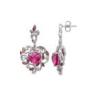Lab-created Pink Sapphire And White Topaz Heart Earrings