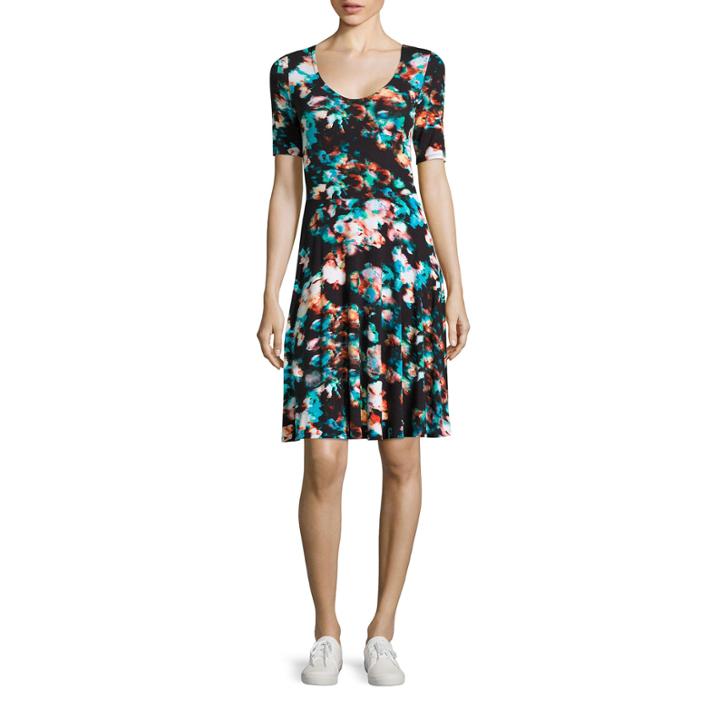 Decree 3/4-sleeve Scoop-back Skater Dress - Juniors