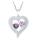 Llove In Motion&trade; Genuine Amethyst & Lab-created White Sapphire Heart Pendant Necklace In Sterling Silver