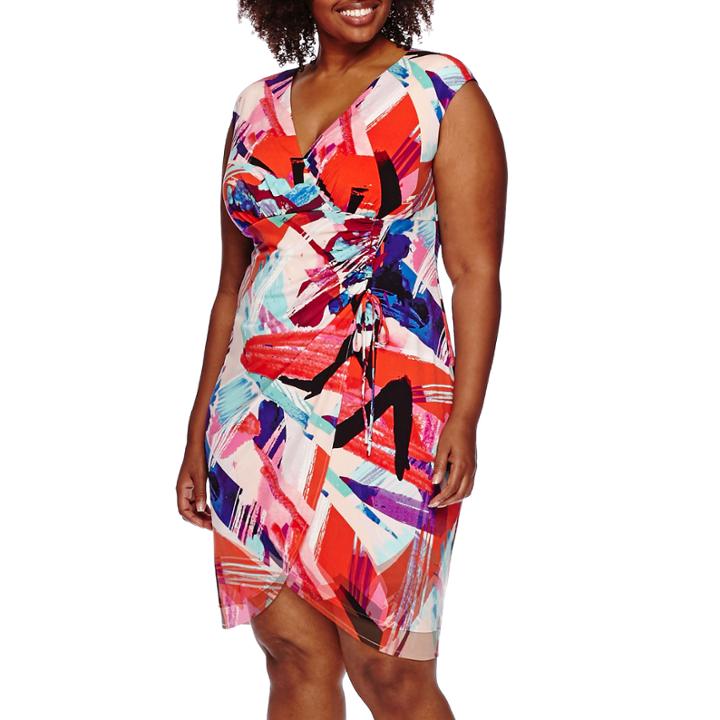 London Style Collection Cap-sleeve Ruched-side Sheath Dress - Plus