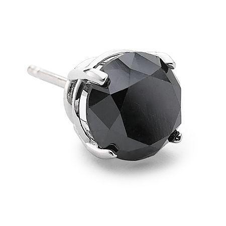 Single Black Diamond Stud Earring, 2 Ct. Steel