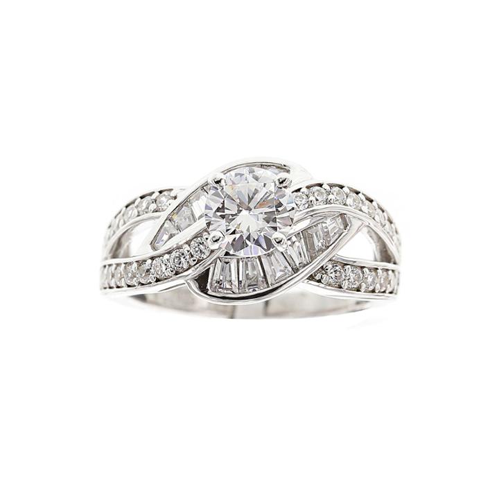 Diamonart Cubic Zirconia Sterling Silver Loop Bypass Ring