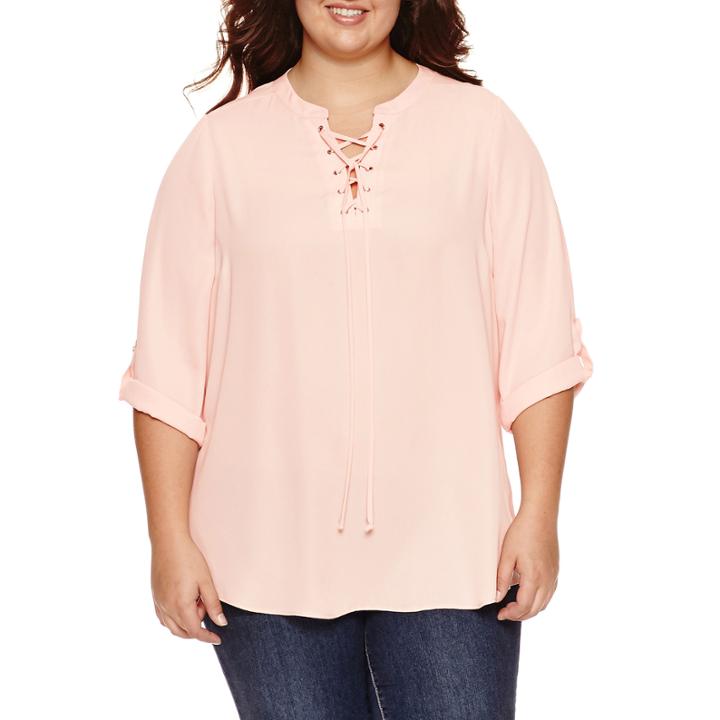 Decree Lace Up Woven Blouse - Juniors Plus