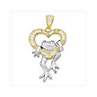 14k Two-tone Gold Diamond-cut Frog In Heart Charm Pendant