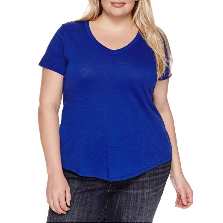Stylus Short Sleeve V Neck T-shirt-womens Plus