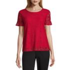 Liz Claiborne Short Sleeve Crew Neck Knit Blouse-petites