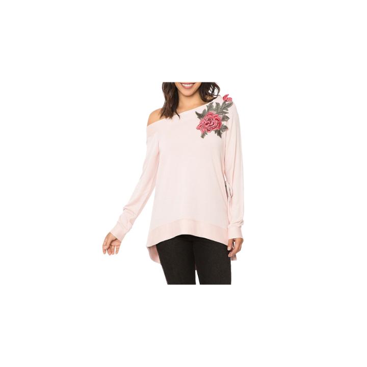 T.d.c Off Shoulder Rose Applique Knit Top