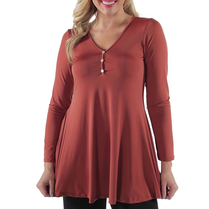 24/7 Comfort Apparel Three Button Henley Tunic Top Plus