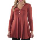 24/7 Comfort Apparel Three Button Henley Tunic Top Plus