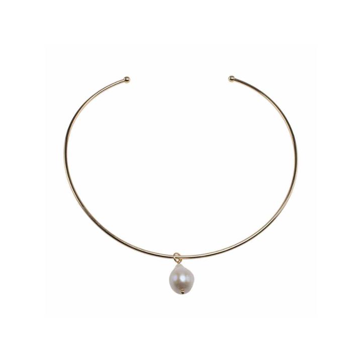 Jardin Womens White Pearl Brass Collar Necklace