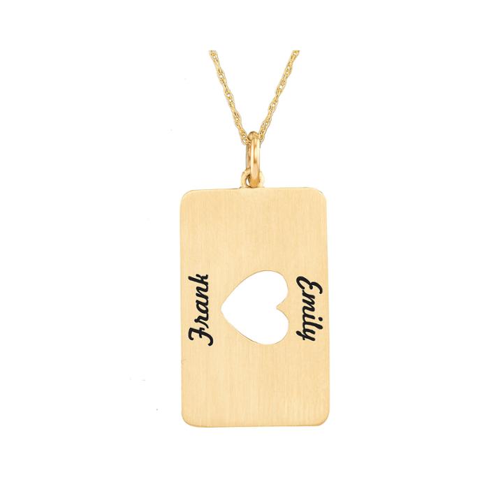 Personalized 10k Yellow Gold Rectangular Heart Cutout Pendant Necklace