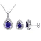 Lab-created Blue Sapphire Sterling Silver Set Silver Earrings And Pendant Necklace 2-piece Set