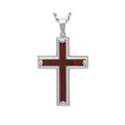 Mens Stainless Steel And Wood-grained Carbon Fiber Inlay Pendant Necklace