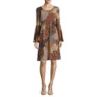Msk Long-sleeve Paisley-print Fit-and-flare Dress