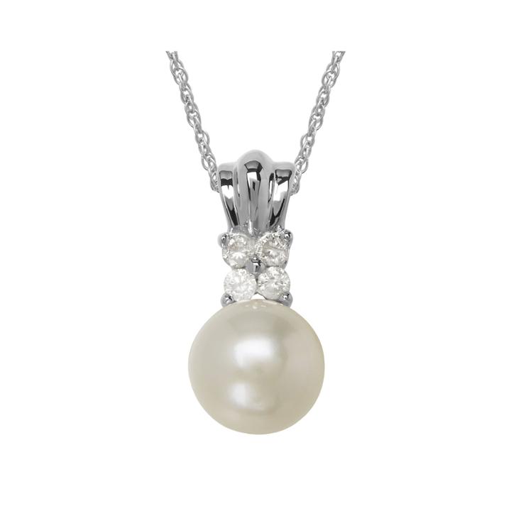 Certified Sofia&trade; Cultured Freshwater Pearl Diamond-accent 10k White Gold Pendant