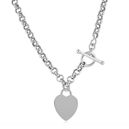 Sterling Silver Heart Tag Toggle Necklace