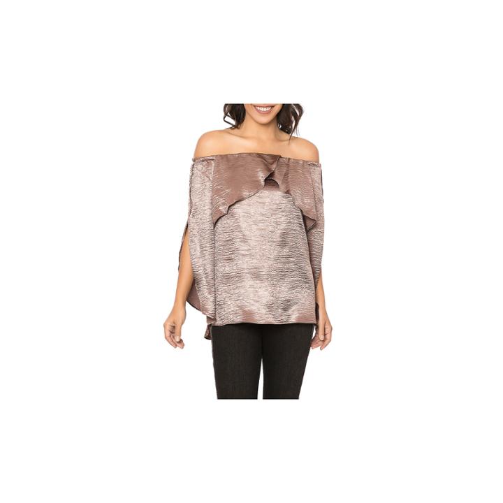 T.d.c Off Shoulder Ruffle Split Sleeve Top