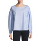 Worthington Long Sleeve Scoop Neck Woven Blouse-petite