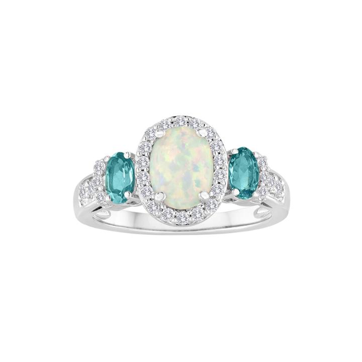Lab-created Opal, White Sapphire And Genuine Blue Topaz Sterling Silver Ring