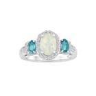 Lab-created Opal, White Sapphire And Genuine Blue Topaz Sterling Silver Ring