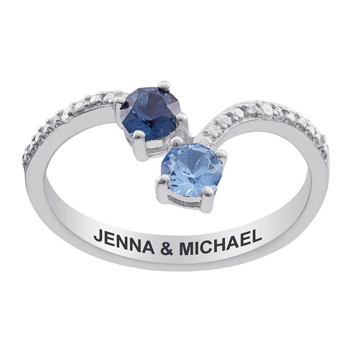 Personalized Womens Diamond Accent Simulated Crystal Multi Color Sterling Silver Round