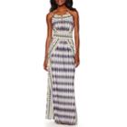 London Times Sleeveless Keyhole Halter Tribal Print Maxi Dress