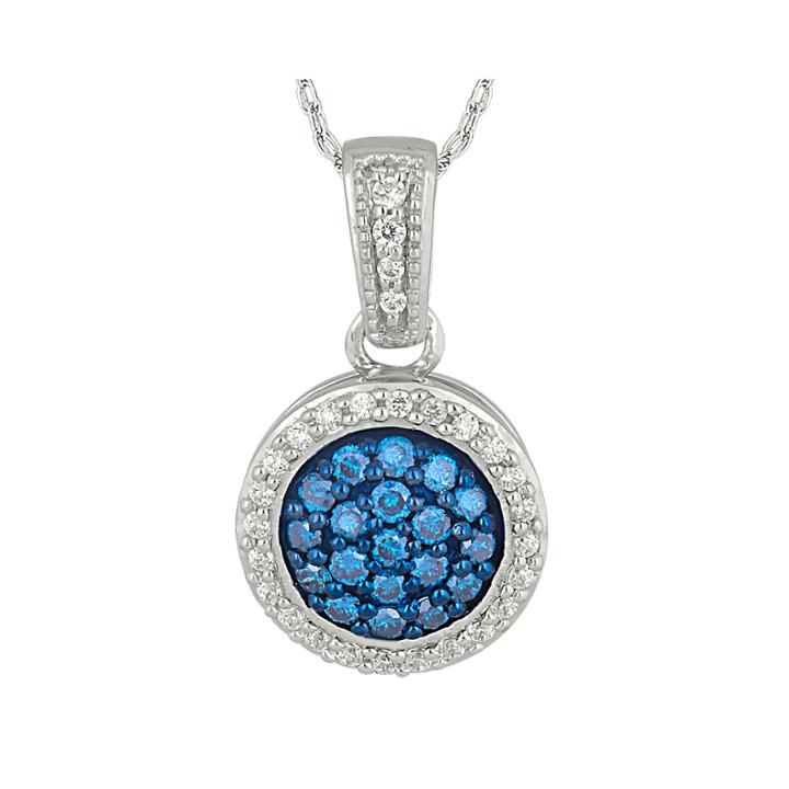 1/3 Ct. T.w. White And Color-enhanced Blue Diamond 10k White Gold Pendant Necklace