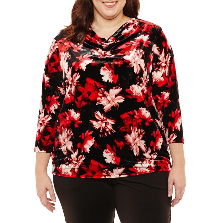 Liz Claiborne Cowl Neck Velvet Floral Top-plus